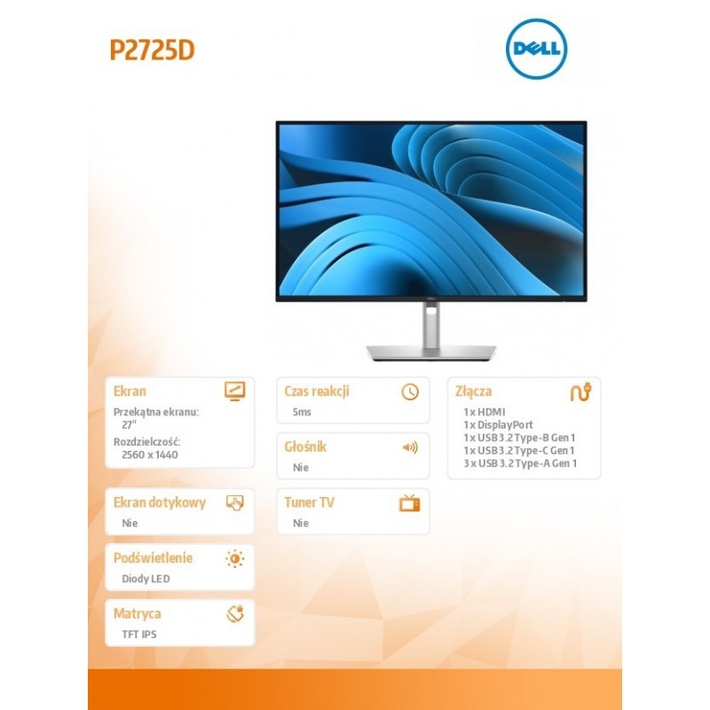 Monitor 27 cali P2725D IPS QHD LED/16:9/HDMI/DP/USBC/3Y Monitor 27 cali P2725D IPS QHD LED/16:9/HDMI/DP/USBC/3Y