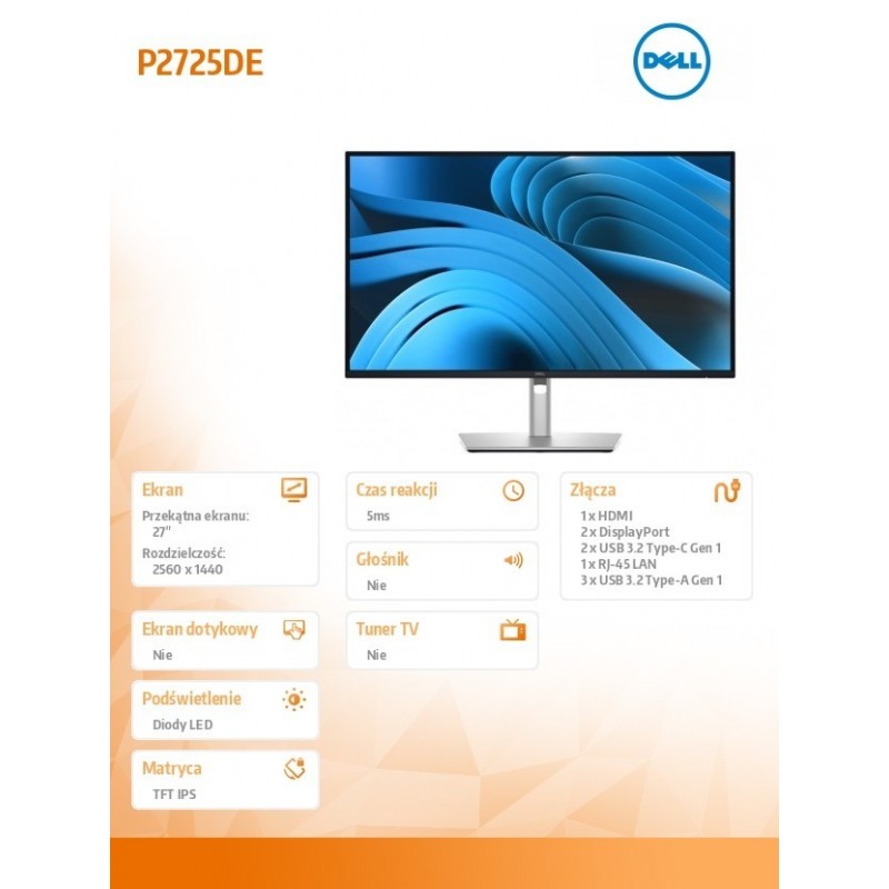 Monitor 27 cali P2725DE IPS QHD LED/RJ45/HDMI/DP/USBC/3Y Monitor 27 cali P2725DE IPS QHD LED/RJ45/HDMI/DP/USBC/3Y