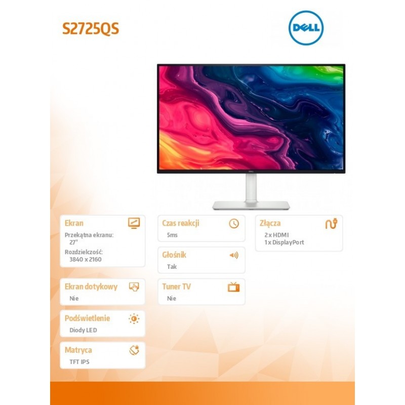 Monitor S2725QS 27 cali LED 4K IPS/3840x2160/HDMI/DP/3Y Monitor S2725QS 27 cali LED 4K IPS/3840x2160/HDMI/DP/3Y