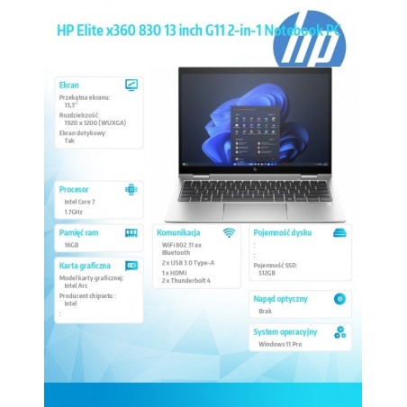 Notebook Elite x360 830 G11 U7-155U 512GB/16GB/W11P/13.3 9G0E1ET Notebook Elite x360 830 G11 U7-155U 512GB/16GB/W11P/13.3 9G0E1ET