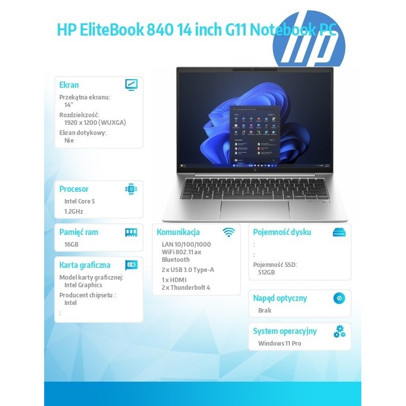 Notebook EliteBook 840 G11 U5-125H 512GB/16GB/W11P/14.0 9G0E8ET Notebook EliteBook 840 G11 U5-125H 512GB/16GB/W11P/14.0 9G0E8ET