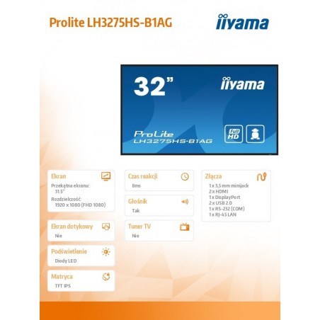 Monitor 32 cale LH3275HS-B1AG 24/7, IPS, ANDROID 11, FHD Monitor 32 cale LH3275HS-B1AG 24/7, IPS, ANDROID 11, FHD