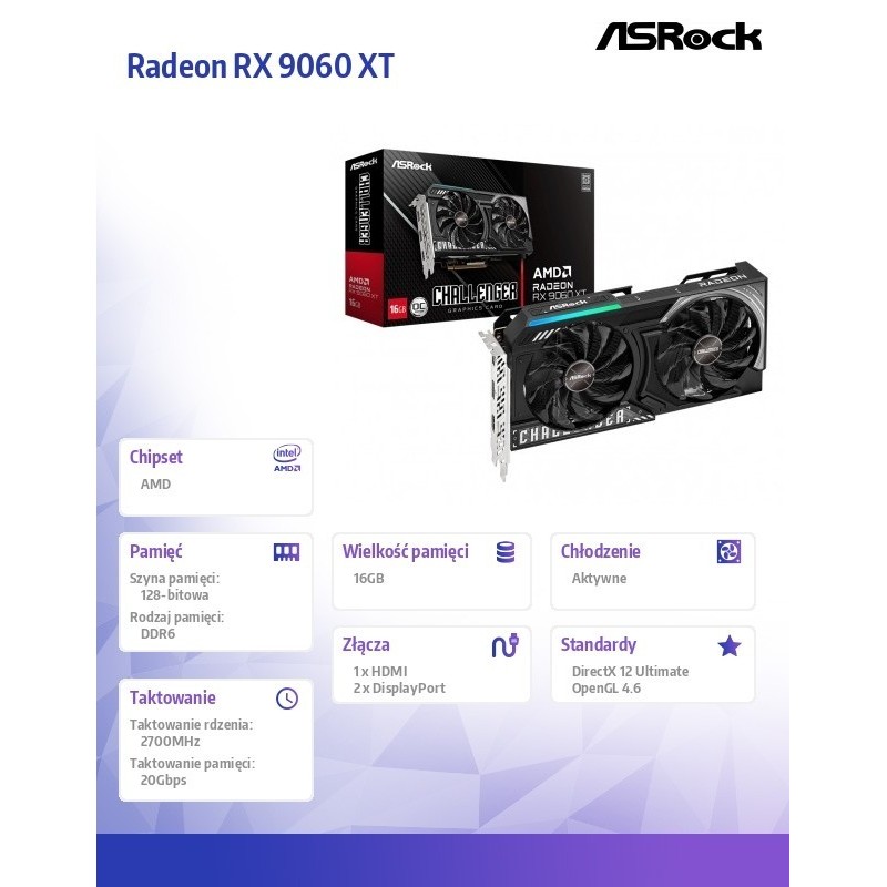 Karta graficzna Radeon RX 9060 XT CHALLENGER 16GB GDDR6 128bit 2DP/HDMI