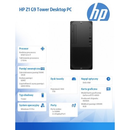 Komputer Z1 TWR G9 i7-14700 1TB/32GB/W11P 8T1L1EA Komputer Z1 TWR G9 i7-14700 1TB/32GB/W11P 8T1L1EA