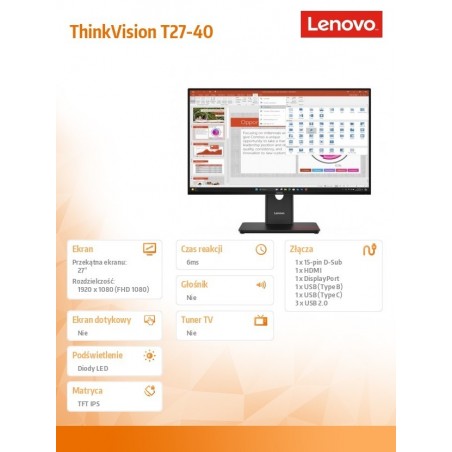 Monitor ThinkVision T27-40 27 cali 64A5ZAT6EU Monitor ThinkVision T27-40 27 cali 64A5ZAT6EU