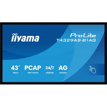 Monitor 43 cale T4329AS-B1AG VA,4K,HDMIx2,USB-C,RJ45,2x10W,WiFi, Android 14, Signal FailOver, Whiteboard, iiSignage (CMS), i Monitor 43 cale T4329AS-B1AG VA,4K,HDMIx2,USB-C,RJ45,2x10W,WiFi, Android 14, Signal FailOver, Whiteboard, iiSignage (CMS), i