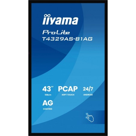 Monitor 43 cale T4329AS-B1AG VA,4K,HDMIx2,USB-C,RJ45,2x10W,WiFi, Android 14, Signal FailOver, Whiteboard, iiSignage (CMS), i Monitor 43 cale T4329AS-B1AG VA,4K,HDMIx2,USB-C,RJ45,2x10W,WiFi, Android 14, Signal FailOver, Whiteboard, iiSignage (CMS), i