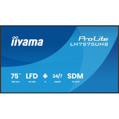 Monitor 75 cali LH7575UHS-B2AG,24/7,IPS,ANDROID.11,4K, WiFi, iiSignage2, FailOver, EShare, 24/7, full daisy chain Monitor 75 cali LH7575UHS-B2AG,24/7,IPS,ANDROID.11,4K, WiFi, iiSignage2, FailOver, EShare, 24/7, full daisy chain