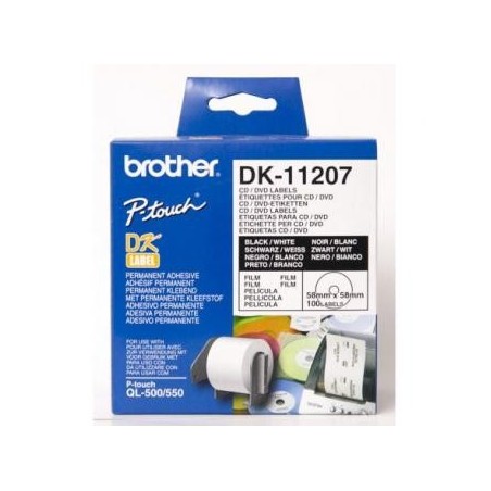 Brother etykiety na CD 58mm, biała, rolka folii, 100 szt., DK11207, do drukarek typu QL Brother etykiety na CD 58mm, biała, rolka folii, 100 szt., DK11207, do drukarek typu QL