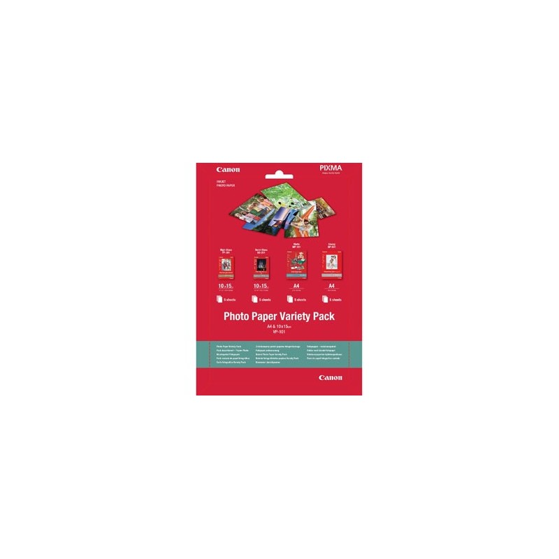 Canon Photo Paper Variety Pack VP-101, VP-101, foto papier, 5x PP201, 5x SG201 (10x15cm), 5x MP101, 5x GP501 ( typ połysk, 0775