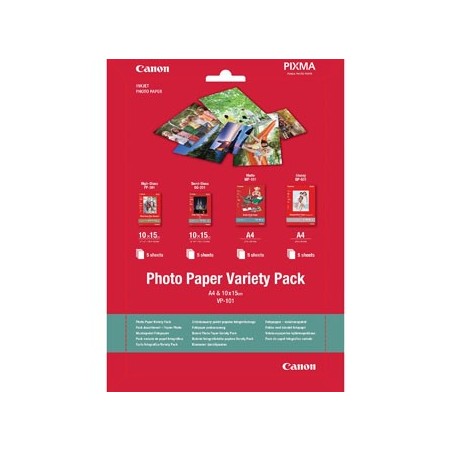 Canon Photo Paper Variety Pack VP-101, VP-101, foto papier, 5x PP201, 5x SG201 (10x15cm), 5x MP101, 5x GP501 ( typ połysk, 0775 Canon Photo Paper Variety Pack VP-101, VP-101, foto papier, 5x PP201, 5x SG201 (10x15cm), 5x MP101, 5x GP501 ( typ połysk, 0775