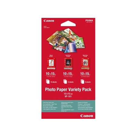 Canon Photo Paper Variety Pack VP-101, VP-101, foto papier, 5x PP201, 5x SG201, 10x GP501 typ połysk, 0775B078, biały, 10x15cm Canon Photo Paper Variety Pack VP-101, VP-101, foto papier, 5x PP201, 5x SG201, 10x GP501 typ połysk, 0775B078, biały, 10x15cm