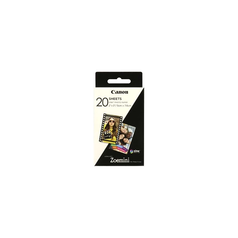 Canon ZINK Photo Paper, ZINK, foto papier, bez marginesu typ połysk, Zero Ink typ 3214C002, biały, 5x7,6cm, 2x3", 20 szt., ter