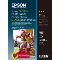 Epson Value Glossy Photo Paper, C13S400037, foto papier, połysk, biały, 10x15cm, 183 g/m2, 20 szt., atrament
