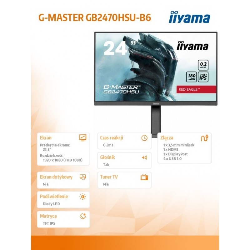 Monitor 24 cale GB2470HSU-B6 0.2ms,IPS,DP,HDMI,180Hz 