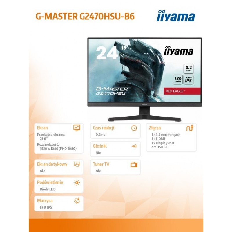 Monitor G-Master 23.8 cala G2470HSU-B6 0.2ms,IPS,DP,HDMI,180Hz Monitor G-Master 23.8 cala G2470HSU-B6 0.2ms,IPS,DP,HDMI,180Hz