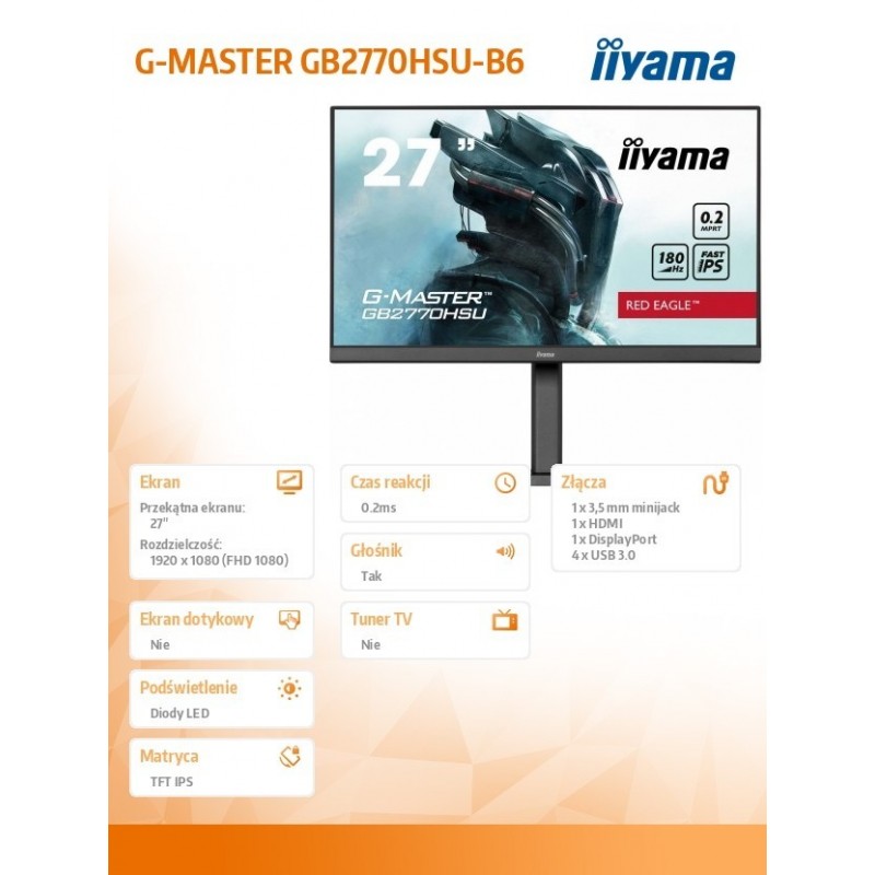 Monitor 27 cali GB2770HSU-B6 0.2ms,IPS,DP,HDMI,180Hz  Monitor 27 cali GB2770HSU-B6 0.2ms,IPS,DP,HDMI,180Hz