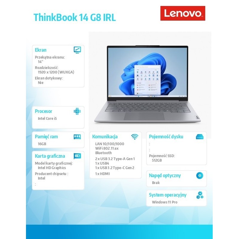 Notebook ThinkBook 14 G8 21SG00H8PB W11Pro i5-13420H/16GB/512GB/INT/14.0 WUXGA/Luna Grey/3YRS OS + CO2 Offset Notebook ThinkBook 14 G8 21SG00H8PB W11Pro i5-13420H/16GB/512GB/INT/14.0 WUXGA/Luna Grey/3YRS OS + CO2 Offset