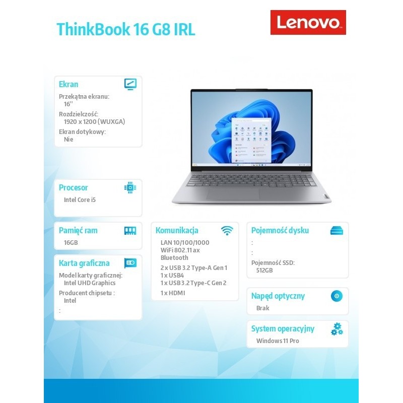 Notebook ThinkBook 16 G8 21SH00JMPB W11Pro i5-13420H/16GB/512GB/INT/16.0 WUXGA/Luna Grey/3YRS OS + CO2 Offset Notebook ThinkBook 16 G8 21SH00JMPB W11Pro i5-13420H/16GB/512GB/INT/16.0 WUXGA/Luna Grey/3YRS OS + CO2 Offset