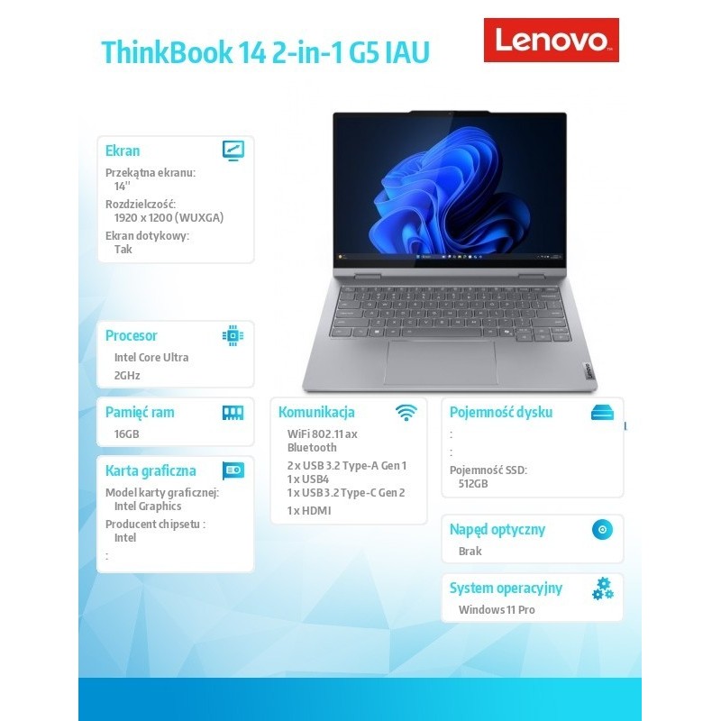 Laptop ThinkBook 14 G5 2in1 21SQ0017PB W11Pro Ultra 7 255U/16GB/512GB/INT/14.0 WUXGA/Touch/Luna Grey/3YRS OS + CO2 Offset Laptop ThinkBook 14 G5 2in1 21SQ0017PB W11Pro Ultra 7 255U/16GB/512GB/INT/14.0 WUXGA/Touch/Luna Grey/3YRS OS + CO2 Offset