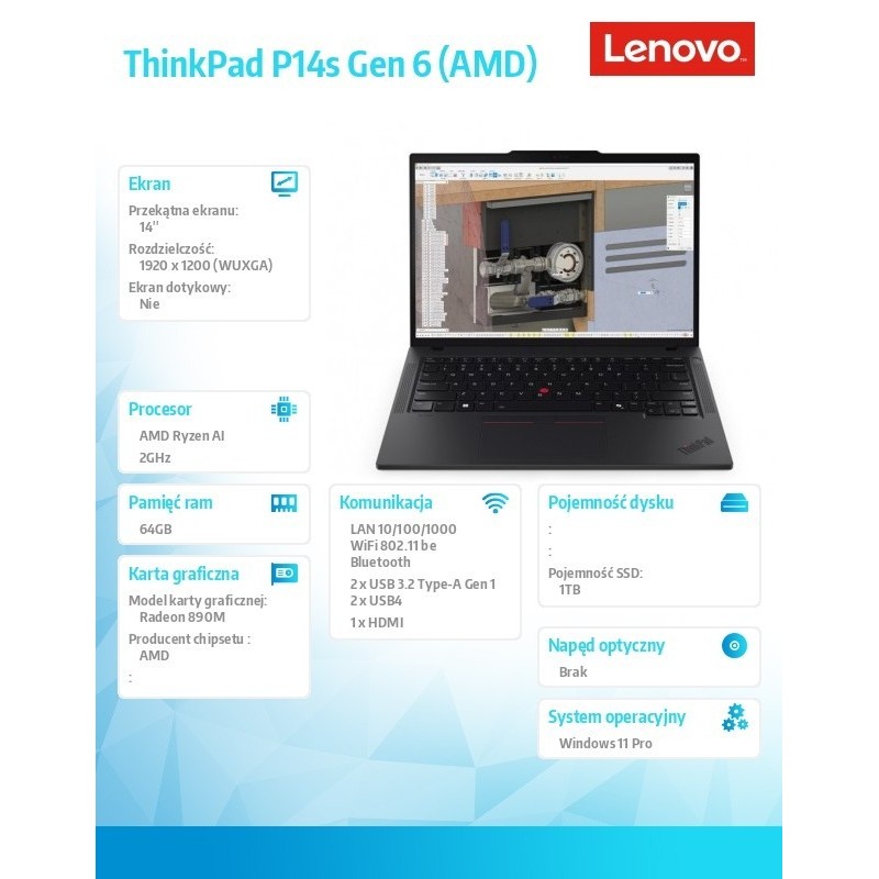 Mobilna stacja robocza ThinkPad P14s G6 AI 9 HX PRO 370/64GB/1TB/AMD Radeon/14.0 WUXGA/Black/3YRS Premier Support + CO2 Offset Mobilna stacja robocza ThinkPad P14s G6 AI 9 HX PRO 370/64GB/1TB/AMD Radeon/14.0 WUXGA/Black/3YRS Premier Support + CO2 Offset