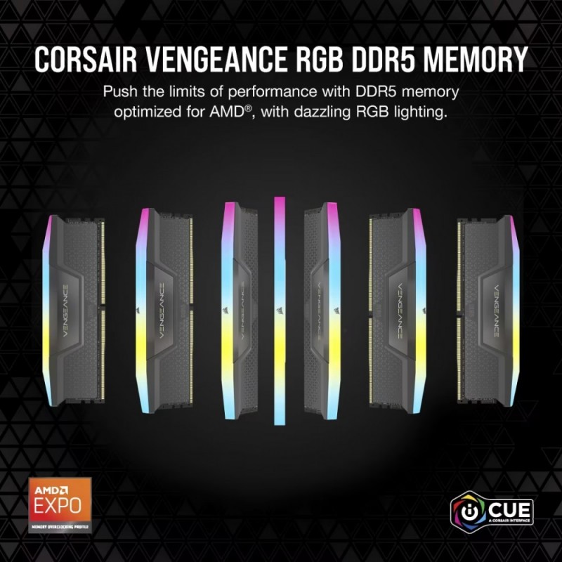 Pamięć DDR5 Vengeance RGB 96GB/6000(2*48GB) CL30 AMD EXPO & Intel XMP Pamięć DDR5 Vengeance RGB 96GB/6000(2*48GB) CL30 AMD EXPO & Intel XMP