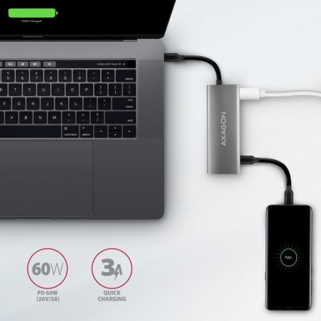 HMC-5G21 Wieloportowy hub USB 5in1, 10Gbps, 2x USB-A + 2x USB-C + HDMI 4K/30Hz, PD 60W, 13cm USB-C kabel HMC-5G21 Wieloportowy hub USB 5in1, 10Gbps, 2x USB-A + 2x USB-C + HDMI 4K/30Hz, PD 60W, 13cm USB-C kabel