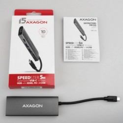 HMC-5G21 Wieloportowy hub USB 5in1, 10Gbps, 2x USB-A + 2x USB-C + HDMI 4K/30Hz, PD 60W, 13cm USB-C kabel HMC-5G21 Wieloportowy hub USB 5in1, 10Gbps, 2x USB-A + 2x USB-C + HDMI 4K/30Hz, PD 60W, 13cm USB-C kabel