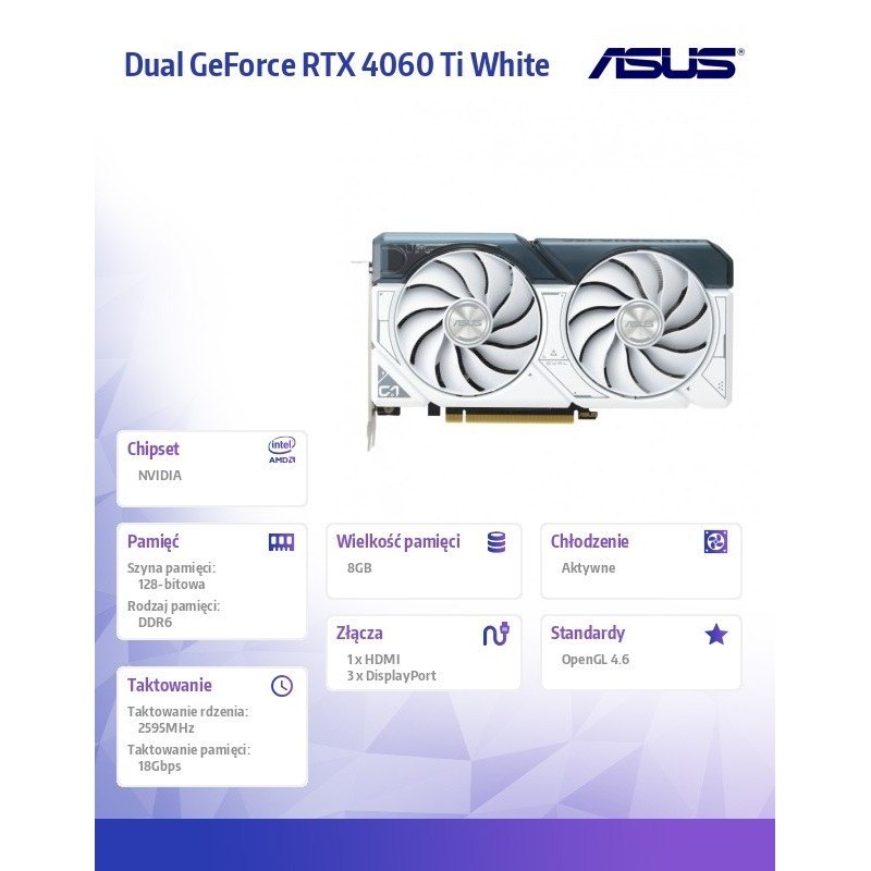 Karta graficzna RTX 4060 Ti WHITE OC 8GB GDDR6 128bit 3DP 