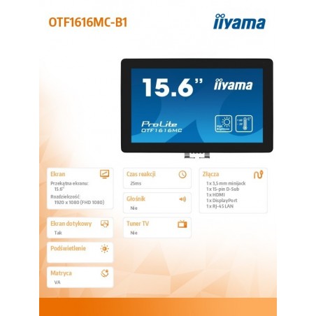 Monitor 16 cali OTF1616MC-B1, VA,poj.10pkt.1100cd,IP65, outdoor, VGA,HDMI,DP,RJ45 Monitor 16 cali OTF1616MC-B1, VA,poj.10pkt.1100cd,IP65, outdoor, VGA,HDMI,DP,RJ45