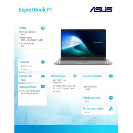 Notebook ExpertBook P1 P1503CVA-S70908 i5-13420H 8GB/512GB/noOS Notebook ExpertBook P1 P1503CVA-S70908 i5-13420H 8GB/512GB/noOS