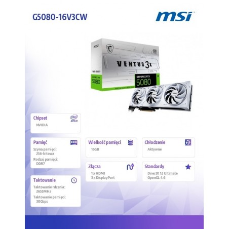 Karta graficzna GeForce RTX 5080 VENTUS 3X OC WHITE 16G GDDR7 256bit Karta graficzna GeForce RTX 5080 VENTUS 3X OC WHITE 16G GDDR7 256bit