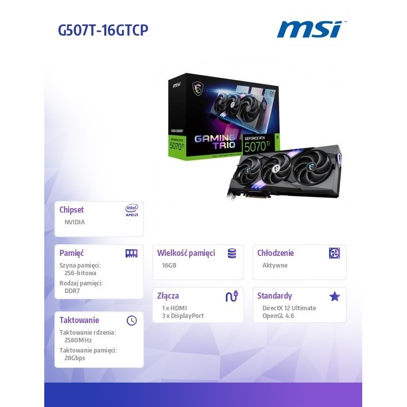 Karta graficzna GeForce RTX 5070 Ti 16G GAMING TRIO OC PLUS GDDR7 256bit