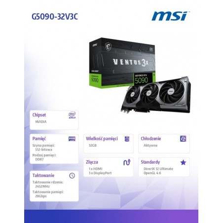 Karta graficzna GeForce RTX 5090 32G VENTUS 3X OC Karta graficzna GeForce RTX 5090 32G VENTUS 3X OC