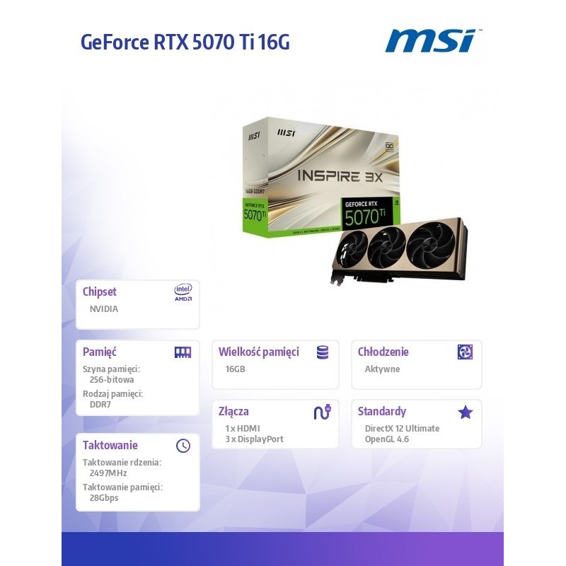 Karta graficzna GeForce RTX 5070 Ti 16G INSPIRE 3X OC PLUS GDDR7 256bit