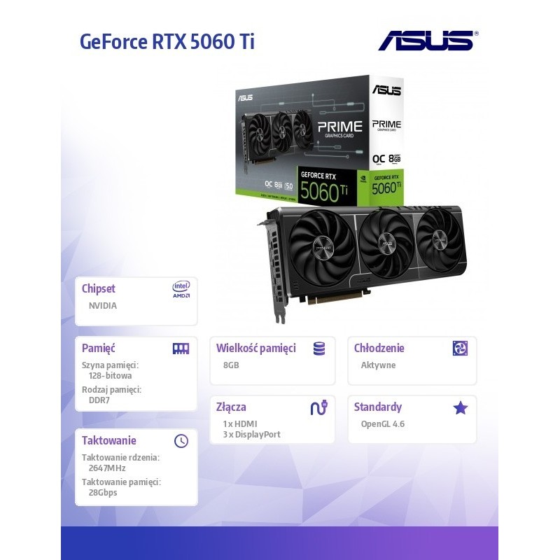 Karta graficzna GeForce RTX 5060 Ti Prime OC 8GB GDDR7 128BIT 3DP/HDMI