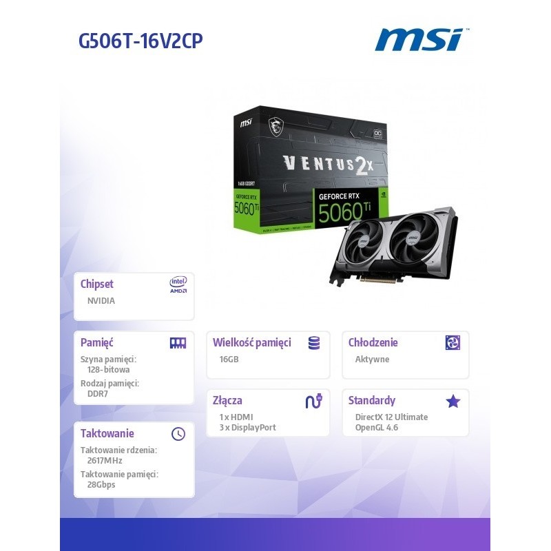 Karta graficzna GeForce RTX 5060 Ti 16G VENTUS 2X OC PLUS