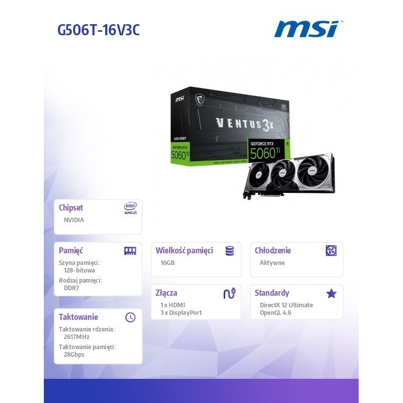 Karta graficzna GeForce RTX 5060 Ti 16G VENTUS 3X OC