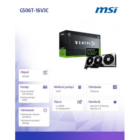 Karta graficzna GeForce RTX 5060 Ti 16G VENTUS 3X OC Karta graficzna GeForce RTX 5060 Ti 16G VENTUS 3X OC