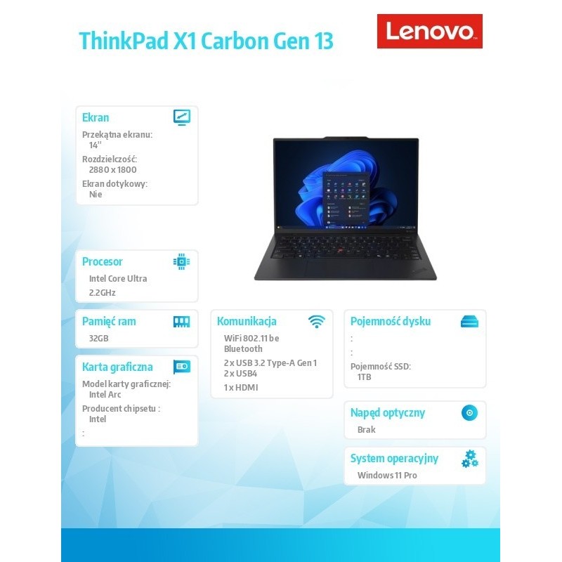 Ultrabook Thinkpad X1 Carbon G13 21NS004UPB W11Pro Ultra 7 258V/32GB/1TB/INT/14.0 2.8K/Black/3YRS Premier Support + CO2 Offset Ultrabook Thinkpad X1 Carbon G13 21NS004UPB W11Pro Ultra 7 258V/32GB/1TB/INT/14.0 2.8K/Black/3YRS Premier Support + CO2 Offset