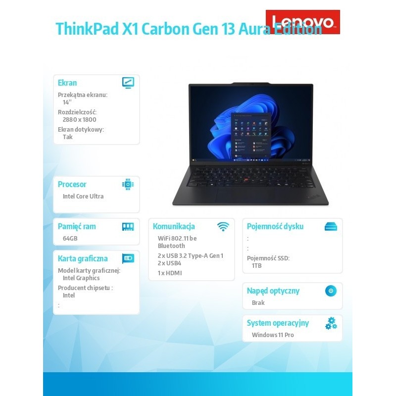 Ultrabook ThinkPad X1 Carbon G13 21NX006PPB W11Pro Ultra 7 265U/64GB/1TB/INT/14.0 2.8K/Touch/Black/vPro/3YRS Premier Support Plu Ultrabook ThinkPad X1 Carbon G13 21NX006PPB W11Pro Ultra 7 265U/64GB/1TB/INT/14.0 2.8K/Touch/Black/vPro/3YRS Premier Support Plu