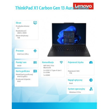 Ultrabook ThinkPad X1 Carbon G13 21NX006PPB W11Pro Ultra 7 265U/64GB/1TB/INT/14.0 2.8K/Touch/Black/vPro/3YRS Premier Support Plu Ultrabook ThinkPad X1 Carbon G13 21NX006PPB W11Pro Ultra 7 265U/64GB/1TB/INT/14.0 2.8K/Touch/Black/vPro/3YRS Premier Support Plu