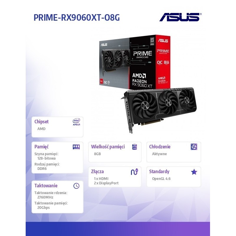 Karta graficzna Radeon Prime RX 9060 XT 8GB GDDR6 OC Karta graficzna Radeon Prime RX 9060 XT 8GB GDDR6 OC