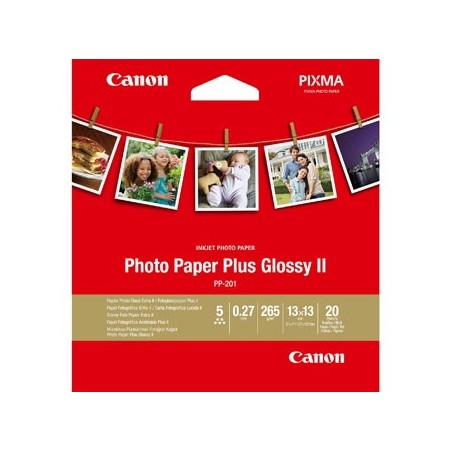 Canon Photo Paper Plus Glossy II, PP-201, foto papier, połysk, 2311B060, biały, 13x13cm, 5x5", 265 g/m2, 20 szt., atrament