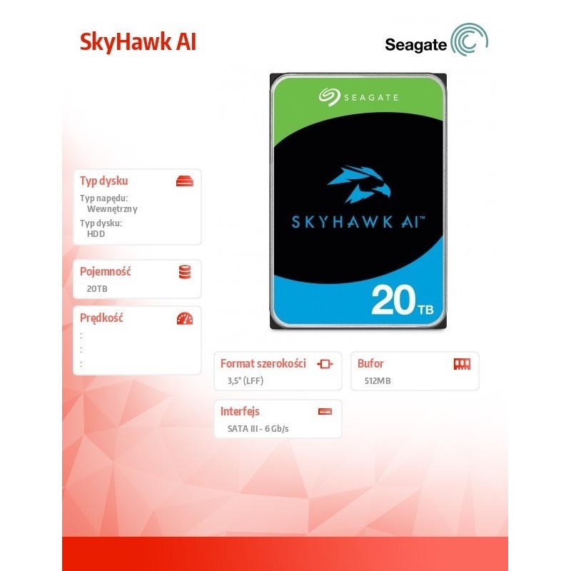 Dysk twardy SkyHawk AI 20TB 3,5 cali 512MB Dysk twardy SkyHawk AI 20TB 3,5 cali 512MB