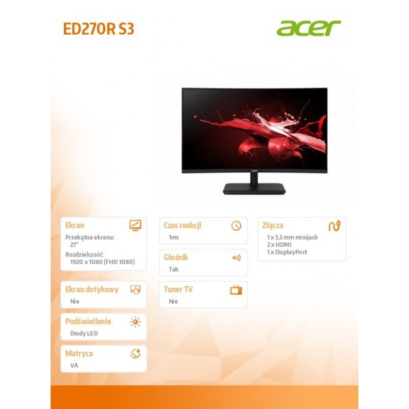 Monitor 27 cali Nitro ED270R S3 BMIIPX CURVED/180Hz/1ms