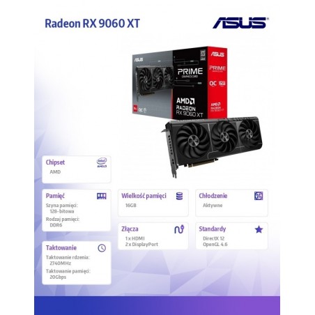 Karta graficzna Radeon RX 9060 XT Prime OC 16GB GDDR6 Karta graficzna Radeon RX 9060 XT Prime OC 16GB GDDR6
