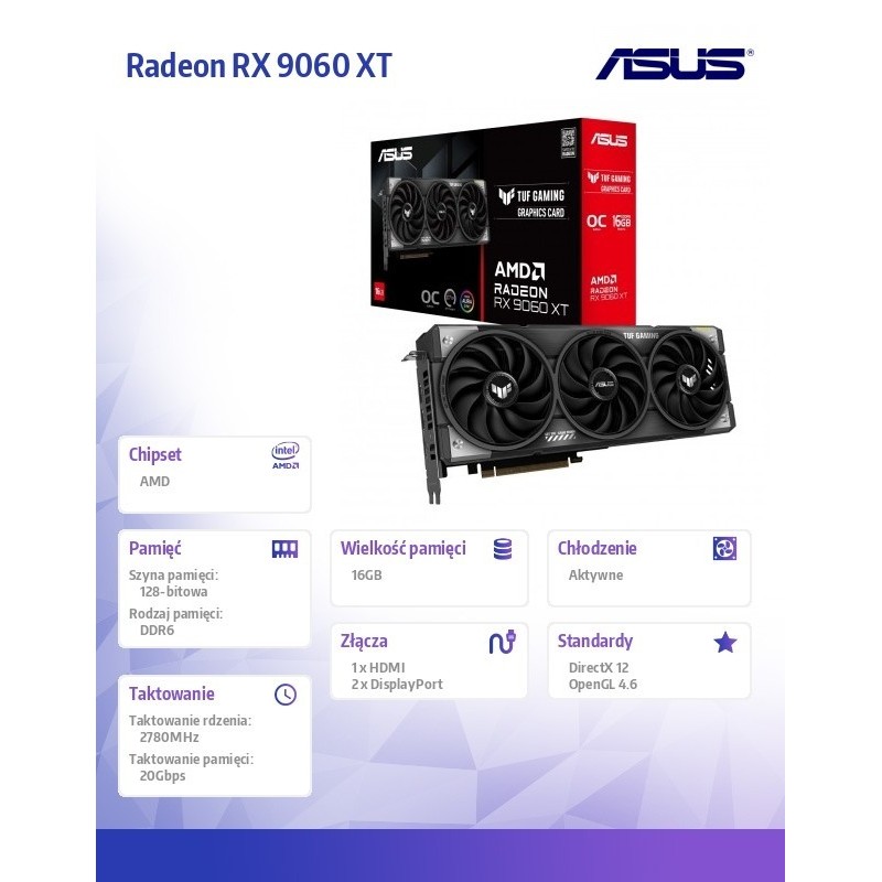 Karta graficzna Radeon RX 9060 XT TUF Gaming 16GB GDDR6 OC Karta graficzna Radeon RX 9060 XT TUF Gaming 16GB GDDR6 OC
