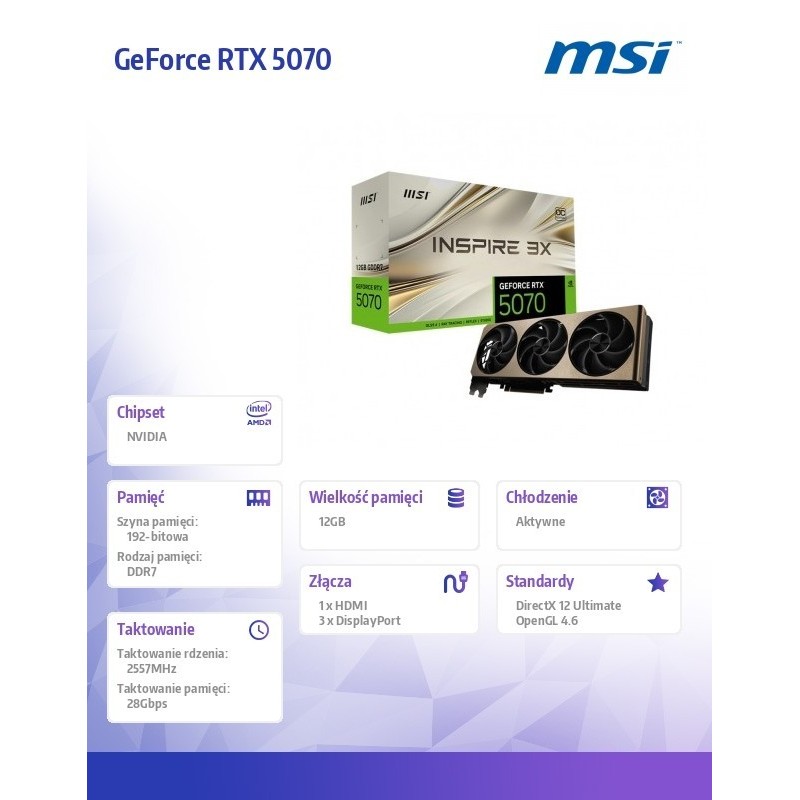 Karta graficzna GeForce RTX 5070 12G INSPIRE 3X OC Karta graficzna GeForce RTX 5070 12G INSPIRE 3X OC