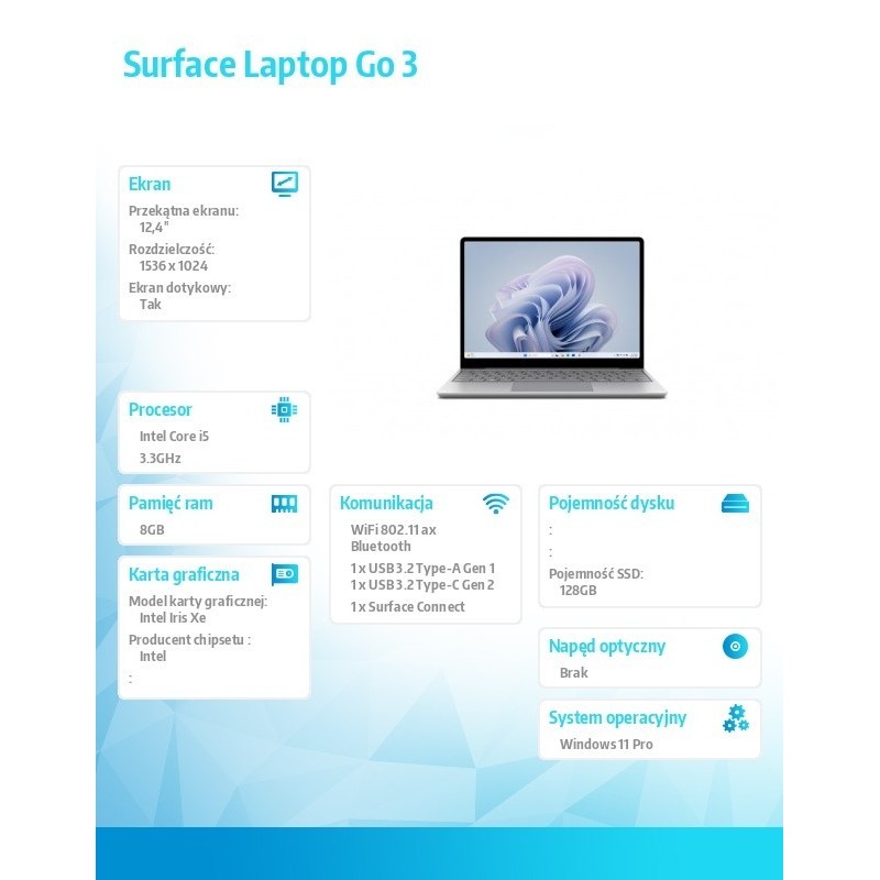Laptop GO3 W11P i5/8GB/128GB/12,4 cali XJD-00014 Laptop GO3 W11P i5/8GB/128GB/12,4 cali XJD-00014